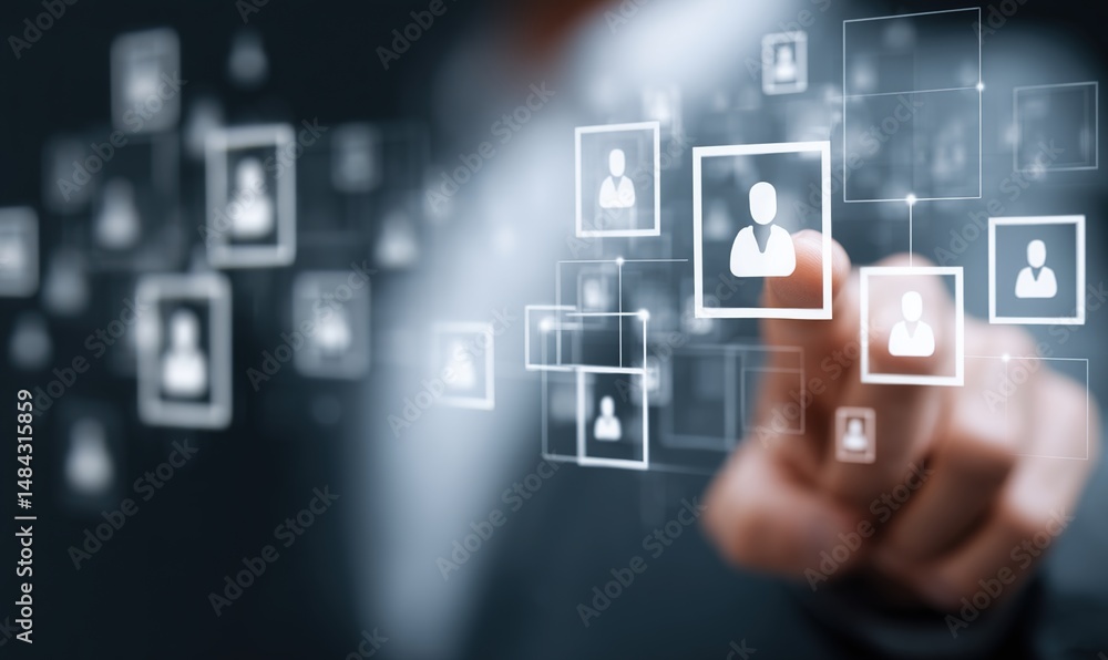 Human resource technology, HR recruitment and team management, Human resource manager reviewing online CVs to select perfect candidate for employment using digital technology and networking tools Human resource technology, HR recruitment and team management, Human resource manager reviewing online CVs to select perfect candidate for employment using digital technology and networking tools