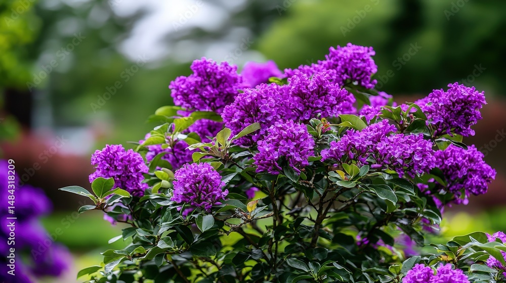 Obraz premium Vibrant purple blooms in a lush garden nature photography springtime close-up view floral beauty