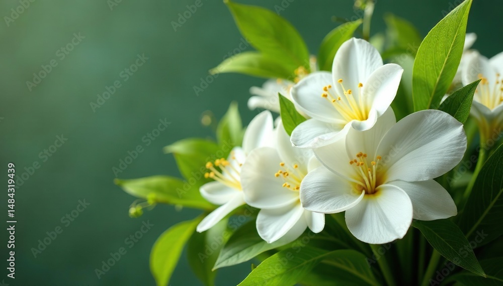 Elegant white wedding flowers in a lush green arrangement, perfect for ceremony decor , classic, bloom, leaves Elegant white wedding flowers in a lush green arrangement, perfect for ceremony decor , classic, bloom, leaves