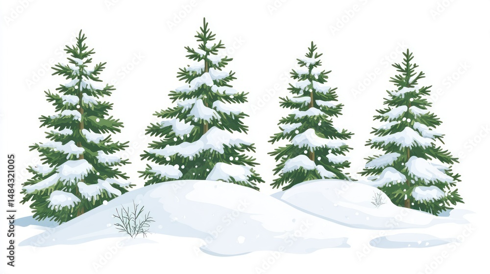 Obraz premium Snowy winter trees on snow-covered hills