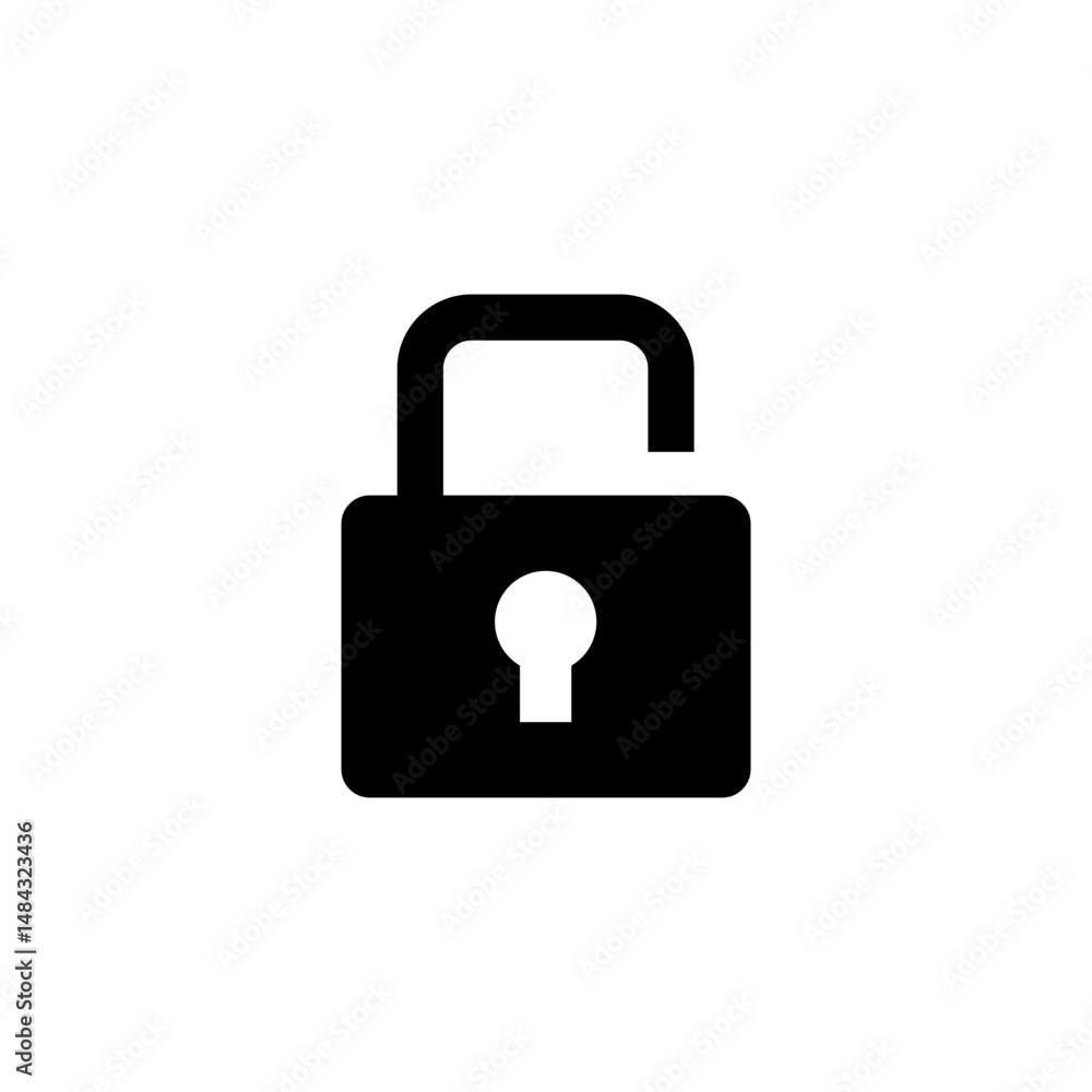 Unlock icon. Simple solid style. Locker, open, padlock, key, symbol, private, web, flat, password, safety, secure concept. Vector illustration isolated Unlock icon. Simple solid style. Locker, open, padlock, key, symbol, private, web, flat, password, safety, secure concept. Vector illustration isolated