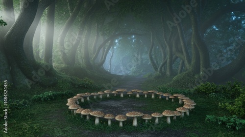 Wallpaper Mural Enchanted Forest Glade Featuring a Mystical Mushroom Ring and Sun-Dappled Path Torontodigital.ca