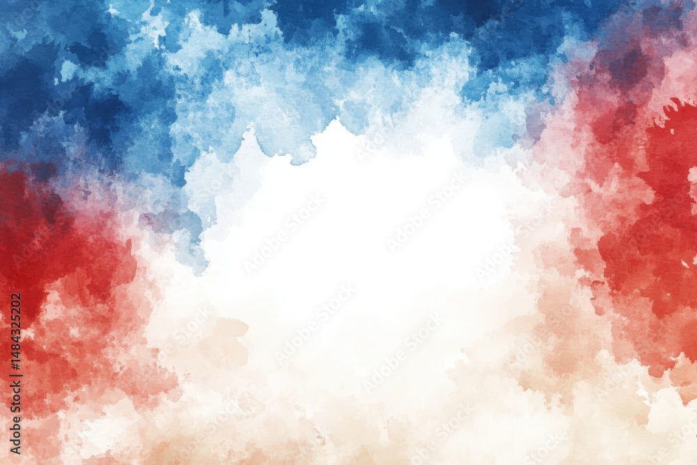 Fototapeta premium Abstract watercolor painting with red, white, and blue color scheme design