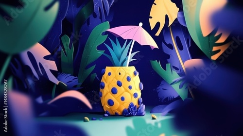 Pixelated pineapple paradise an exotic tropical fruit cocktail u