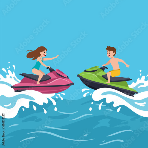 People Enjoying Summer Riding Personal Watercraft on the Water