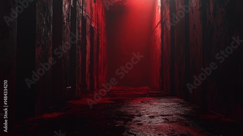 Dark Red Corridor  Grungy Alleyway  Red Light  Mysterious Path
