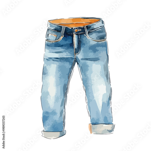 Jeans cute watercolors illustration isolated on white background