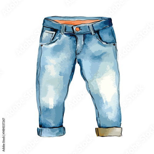 Jeans cute watercolors illustration isolated on white background