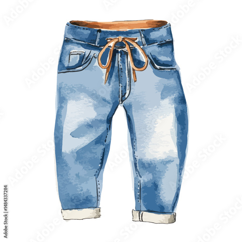 Jeans cute watercolors illustration isolated on white background