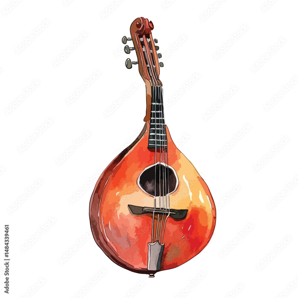Fototapeta premium Mandolin cute watercolors illustration on white background