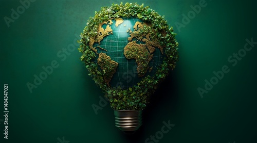 Renewable Energy.Environmental protection, renewable, sustainable energy sources. Green world map on the light bulb on green background .green energy. Renewable energy is important to the world