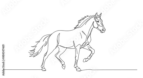 Elegant Line Drawing of a Horse in Motion, White Background.