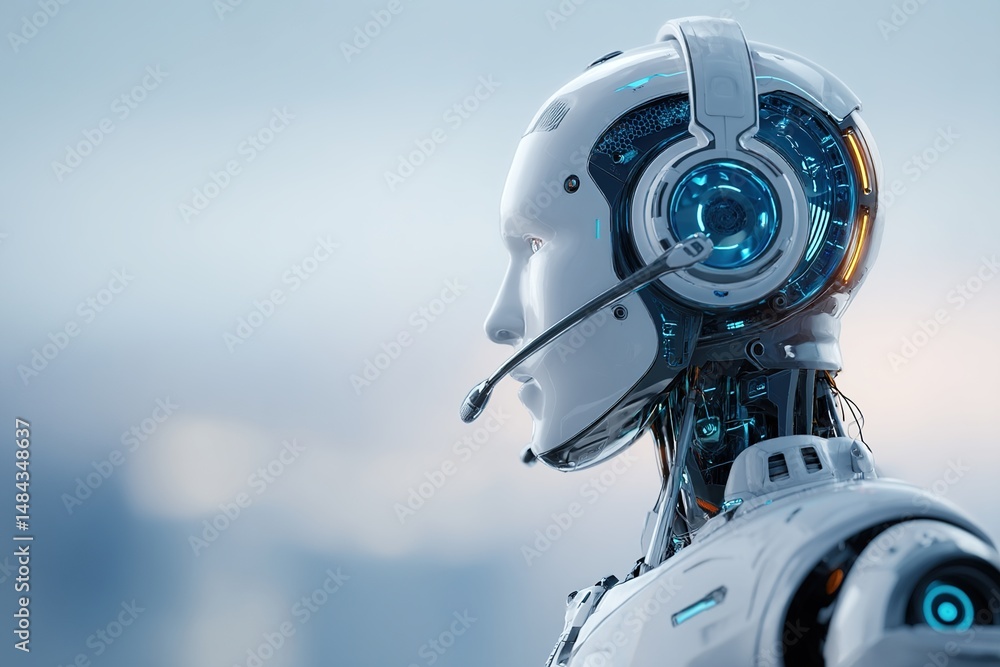 Fototapeta premium AI agents, AI powered business Solutions, AI assistants support human intelligence, Smart assistants for optimized workflows, AI driven solutions empower business, Automate tasks, Drive innovation.