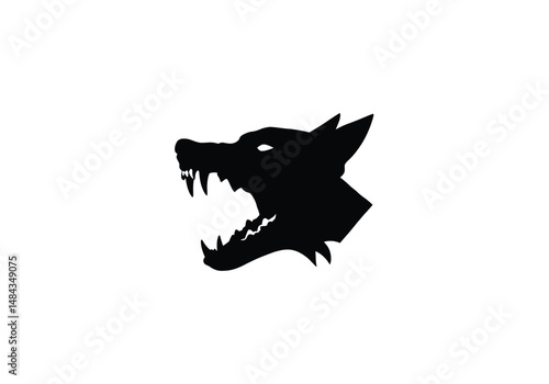 Dog teeth silhouette. This image is a black silhouette of a dog's open mouth, focusing on its sharp teeth, highlighting its predatory nature. Vector clipart illustration design.