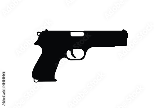 Pistol silhouette. This image is a black silhouette of a pistol, a type of handgun. Vector clipart illustration design.