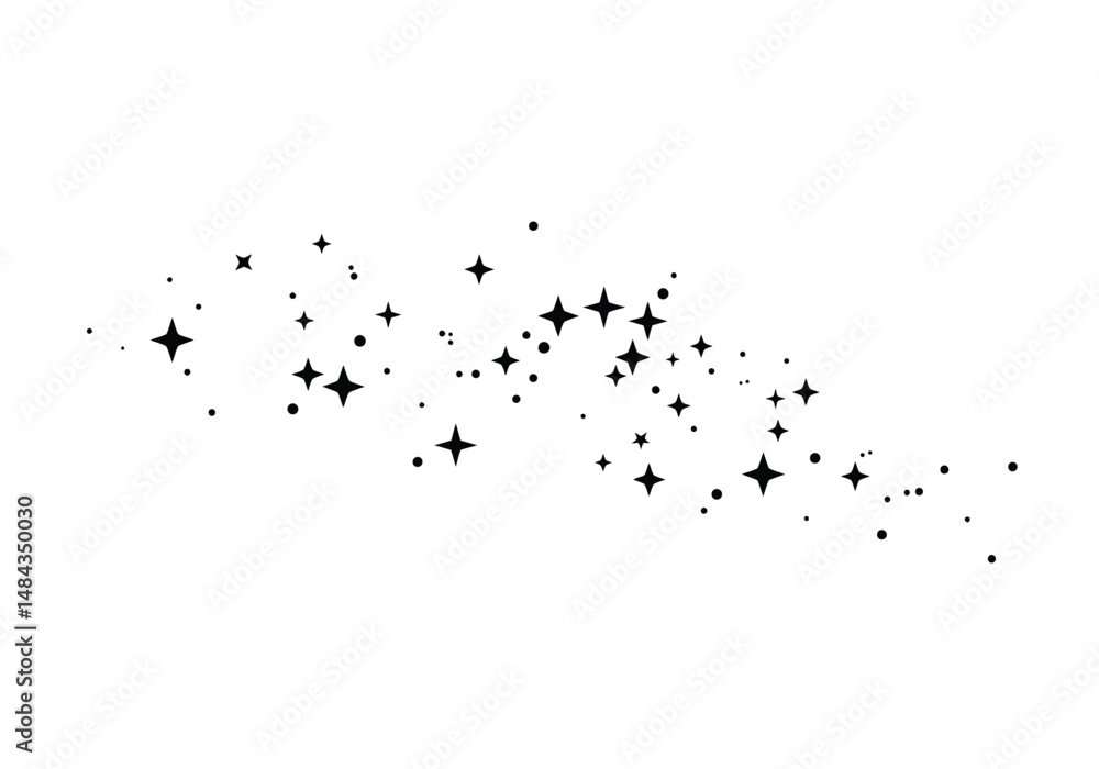 Starlight silhouette. This image is a black silhouette of stars scattered across a white background, evoking the beauty and mystery of the night sky. Vector clipart illustration design. Starlight silhouette. This image is a black silhouette of stars scattered across a white background, evoking the beauty and mystery of the night sky. Vector clipart illustration design.