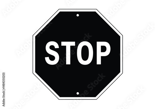 Stop sign silhouette. This image is a black silhouette of a stop sign, an octagonal traffic sign instructing drivers to halt. Vector clipart illustration design.