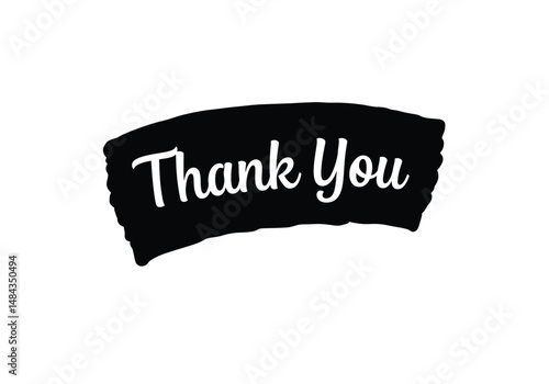 Thank you silhouette. This image is a black silhouette with the white script "Thank You," expressing gratitude and appreciation. Vector clipart illustration design.