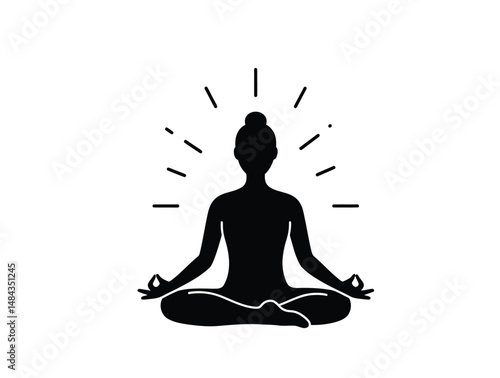 Wellness silhouette. This image is a black silhouette of a person in a lotus position, representing wellness and meditation. Vector clipart illustration design.