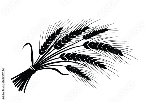 Wheat sheaf silhouette. This image is a black silhouette of a bundle of wheat, representing harvest and agriculture. Vector clipart illustration design.