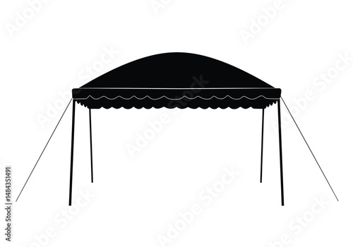 Canopy silhouette. This image is a black silhouette of a canopy, a temporary structure providing shade and shelter for outdoor events. Vector clipart illustration design.