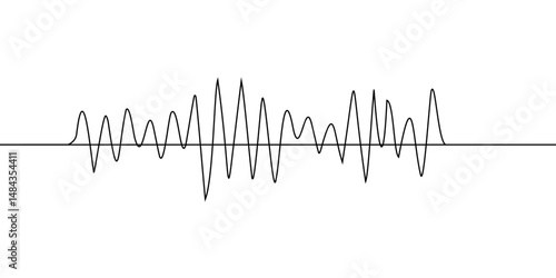 Continuous line sound wave music audio icon one art voice hand. Podcast wave line sound soundwave noise sketch drawn drawing doodle outline recording frequency vocal waveform microphone background