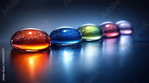 Colorful Glass Spheres in Row