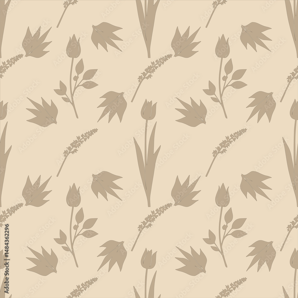 Fototapeta premium Seamless wallpapers, natural flower patterns, a combination of simple colors, warm sand mood, warm, relaxed feeling, vector style.