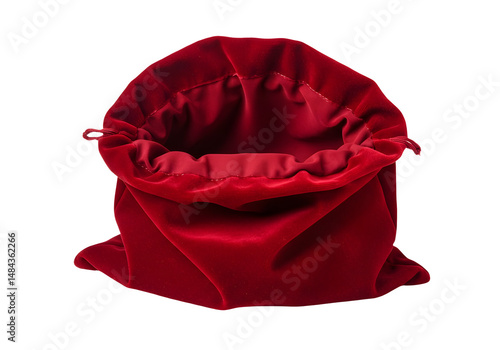 open red velvet sack isolated on transparent background Generative Ai.
