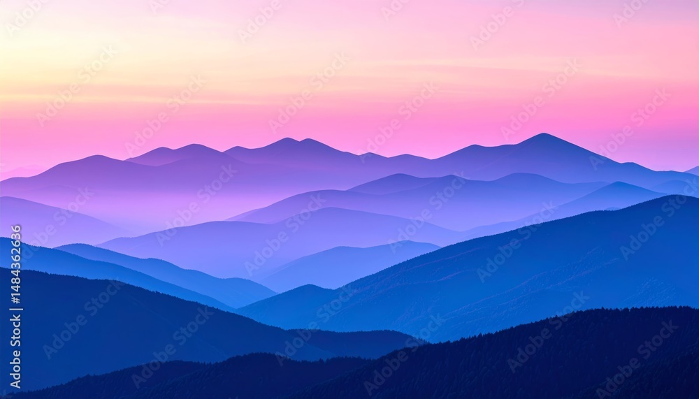 The sun rises over misty hills and valleys.
The sun rises over misty hills and valleys.