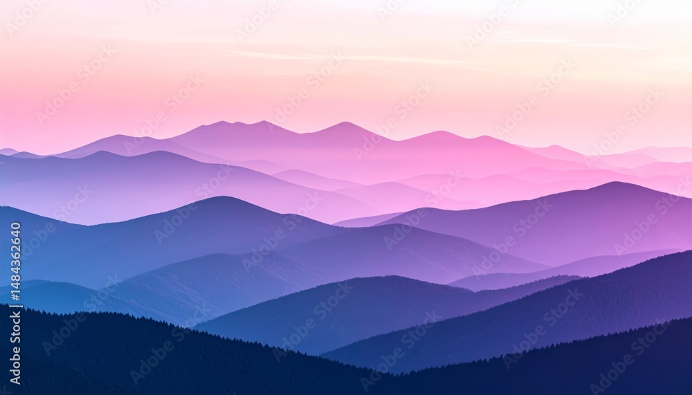 Obraz premium The sun rises over misty hills and valleys.