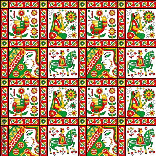 colourful seamless block kalamkari pattern design.