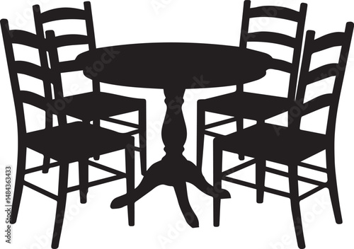 Round Table with Four Chairs Silhouette