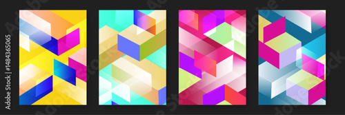 Four abstract designs with colorful geometry, ideal for backgrounds, prints, and digital art projects needing a modern touch.