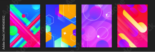 Abstract geometric designs with vibrant colors. Suitable for backgrounds, digital art, prints, and modern graphic design projects. Perfect for eye catching visuals.