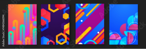 Four colorful abstract designs suitable for backgrounds, prints, digital art, wallpapers, and web graphics with a modern and vibrant feel.