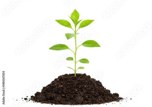 Wallpaper Mural A young plant grows from a pile of soil on a white background showing new life Torontodigital.ca