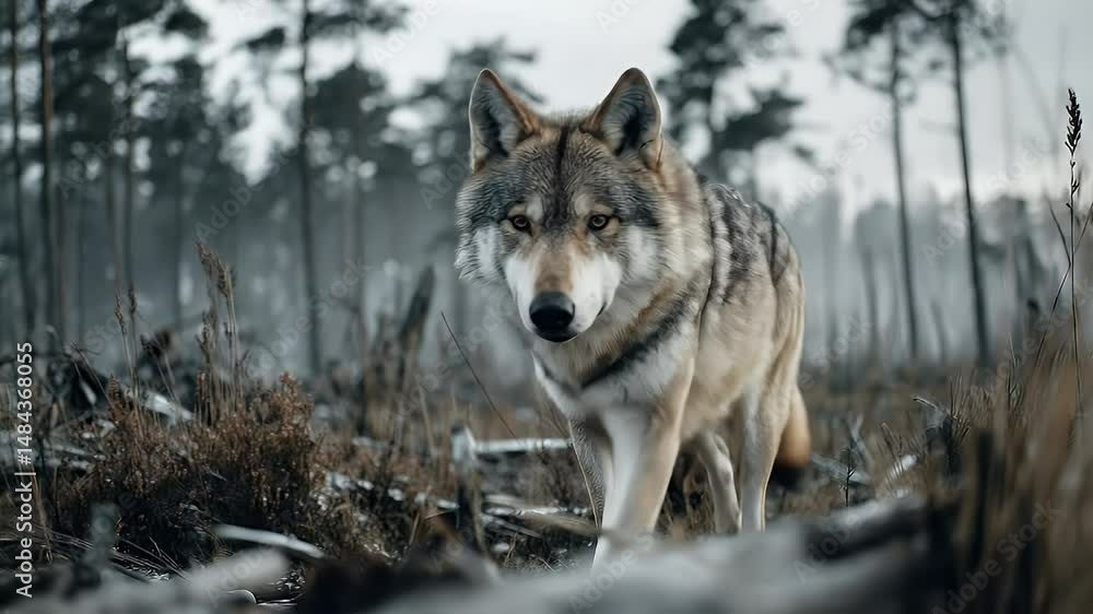 Lone wolf in misty forest Lone wolf in misty forest