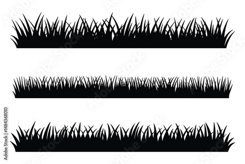 Set of grass silhouette vector illustrations isolated on white background