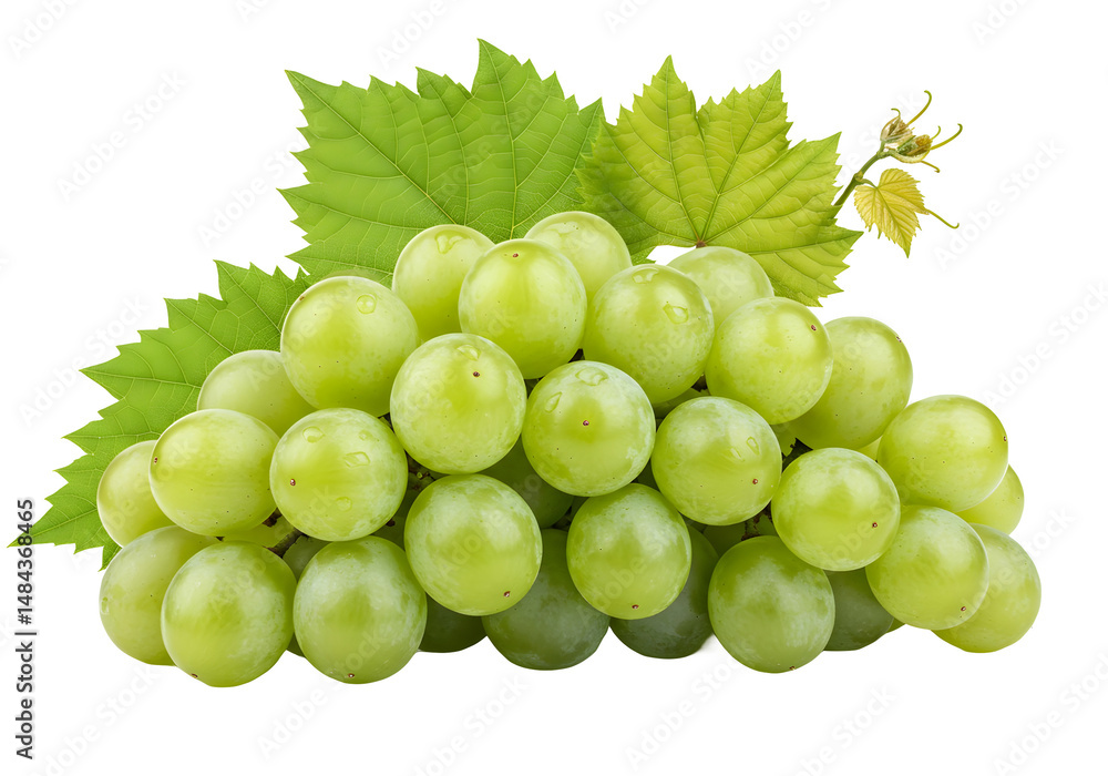 Obraz premium fresh green grapes with green leaves isolated on transparent background Generative Ai. 