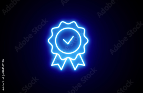 Neon Badge star icon sign. Blue Color Badge symbol. Bright Star Award icon