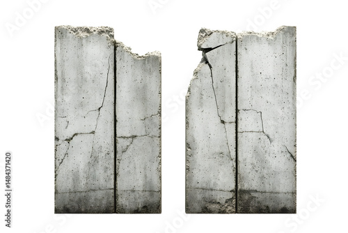 Deteriorating concrete fragments isolated on black creating textural contrast