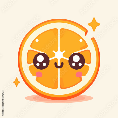Cute orange slice character with smiling face and sparkles  