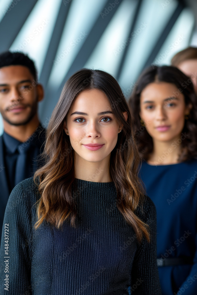 A group of diverse professionals confidently posed in a contemporary setting, exemplifying teamwork and trust in the workplace. A group of diverse professionals confidently posed in a contemporary setting, exemplifying teamwork and trust in the workplace.