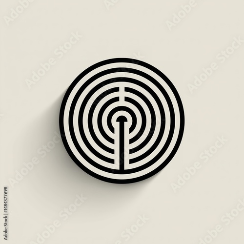 Circular Maze Logo. Abstract Black Labyrinth Vector Symbol