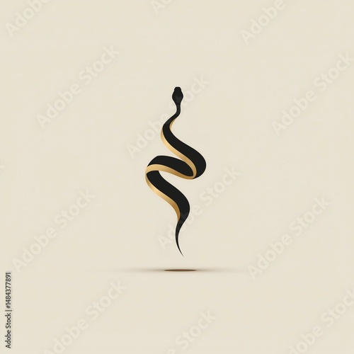 Elegant Black & Gold Serpent. Minimalist Snake Logo Symbol