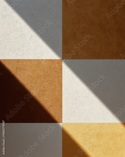 Checkerboard Light & Shadow on Textured Surfaces. Abstract Grid