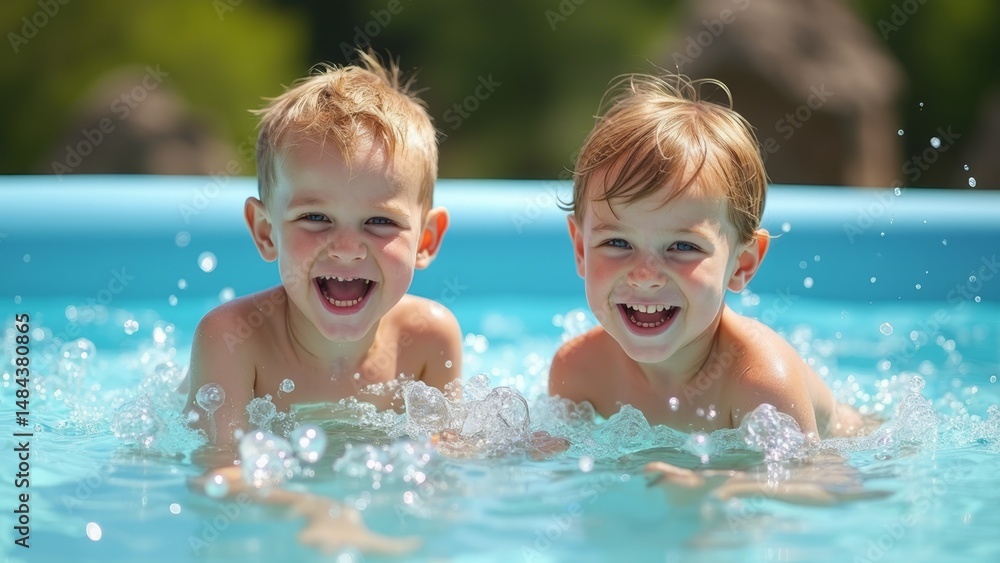 Children playing in the outdoor swimming pool Children playing in the outdoor swimming pool