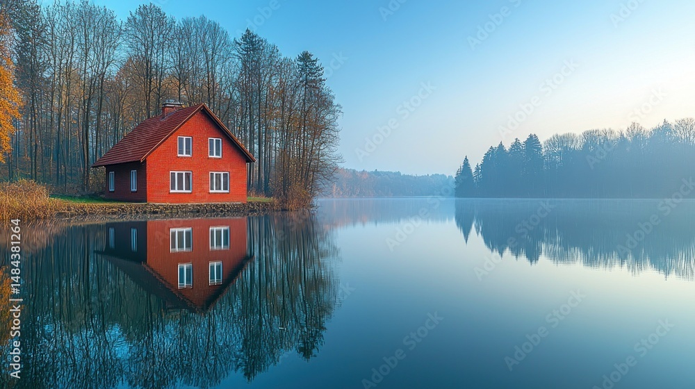 Fototapeta premium Tranquil Lakeside Cabin