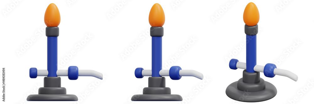 Set of Blue Bunsen Burner with an Orange Flame 3d Render Icon Illustration Set of Blue Bunsen Burner with an Orange Flame 3d Render Icon Illustration
